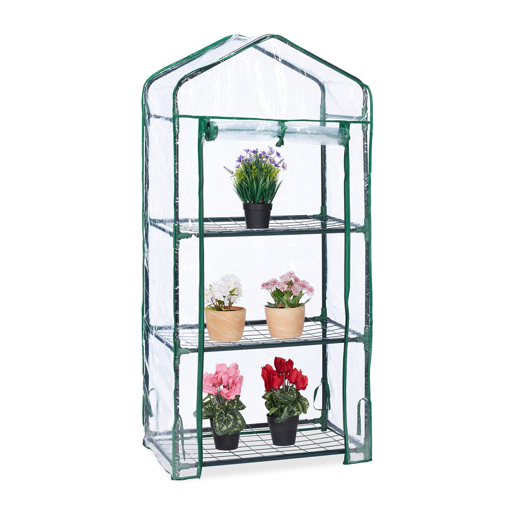 Relaxdays Small Balcony Greenhouse - 3 Shelves, Metal & Plastic, 128cm