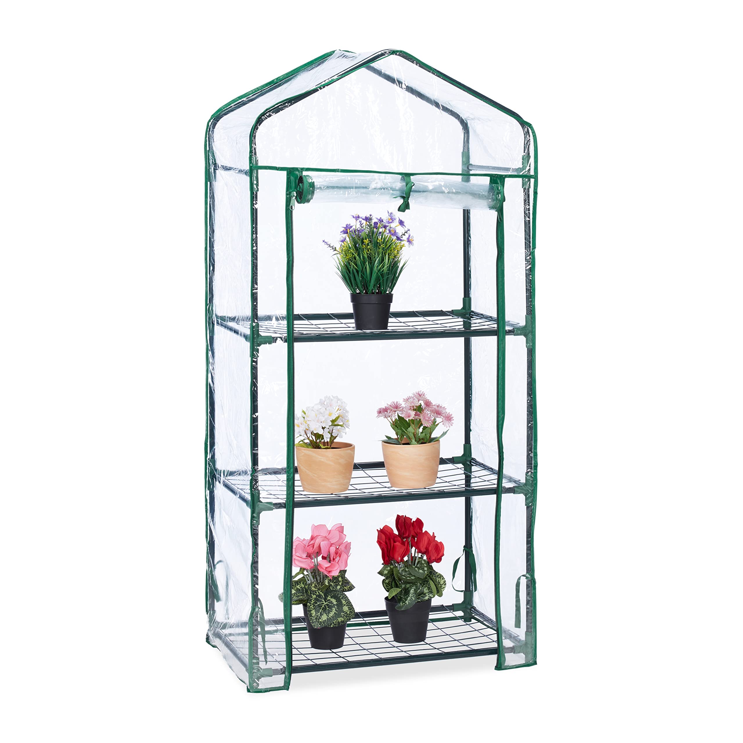 Relaxdays Small Balcony Greenhouse - 3 Shelves, Metal & Plastic, 128cm