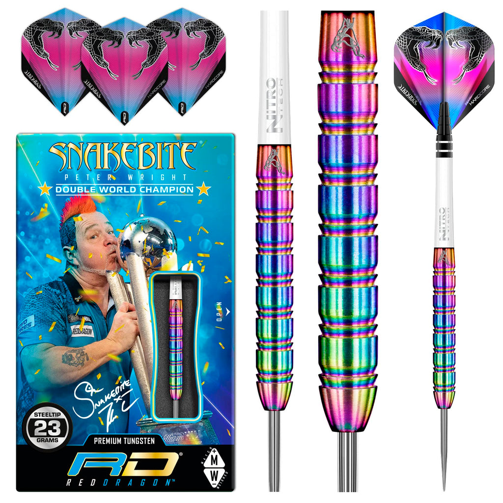 Red Dragon Peter Wright Snakebite 1 Steel Tip Darts - 85% Tungsten 23g