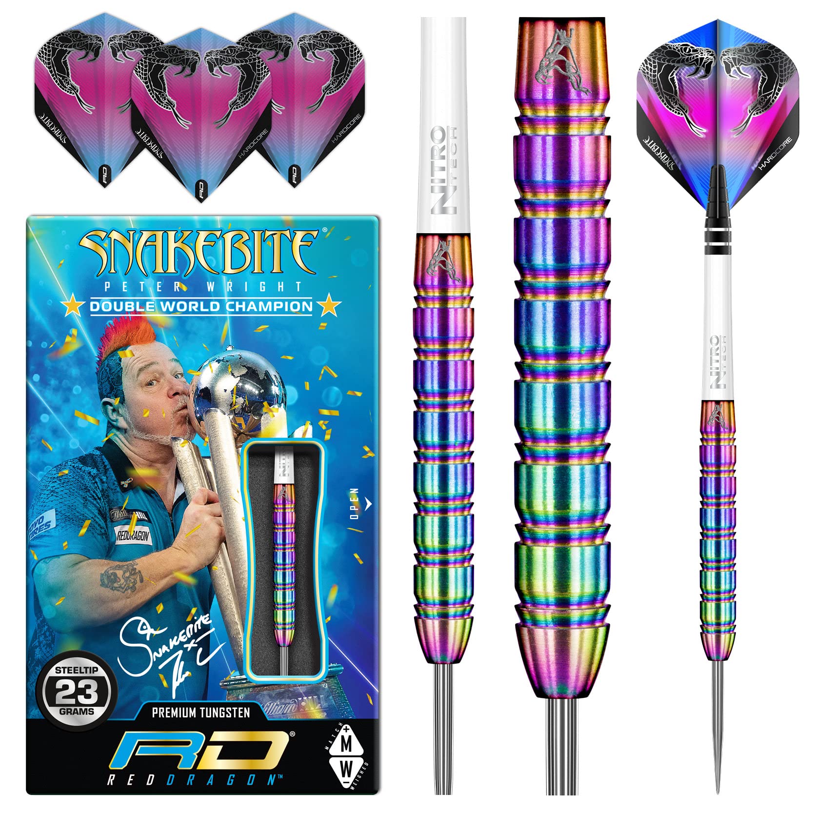 Red Dragon Peter Wright Snakebite 1 Steel Tip Darts - 85% Tungsten 23g