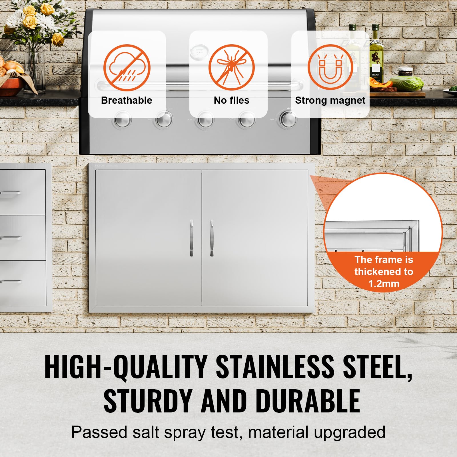 VEVOR BBQ Access Door | 39x26 Inch Stainless Steel Double Kitchen Door