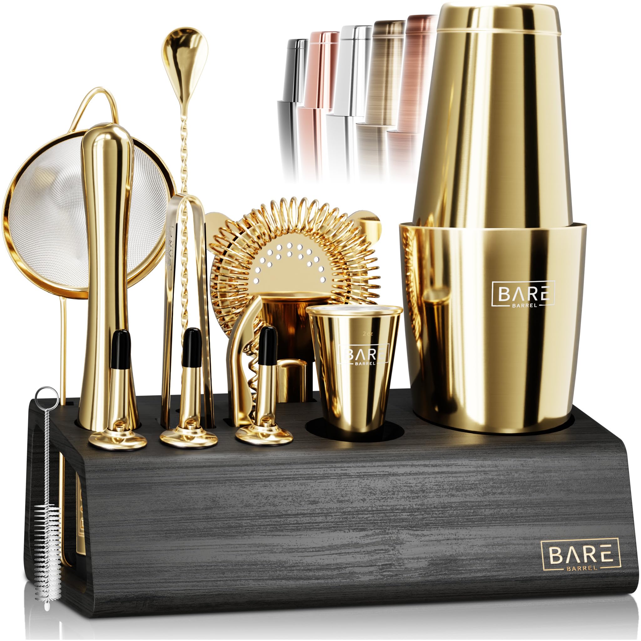 Bare Barrel 14-Piece Cocktail Making Kit with Bamboo Stand & Recipes