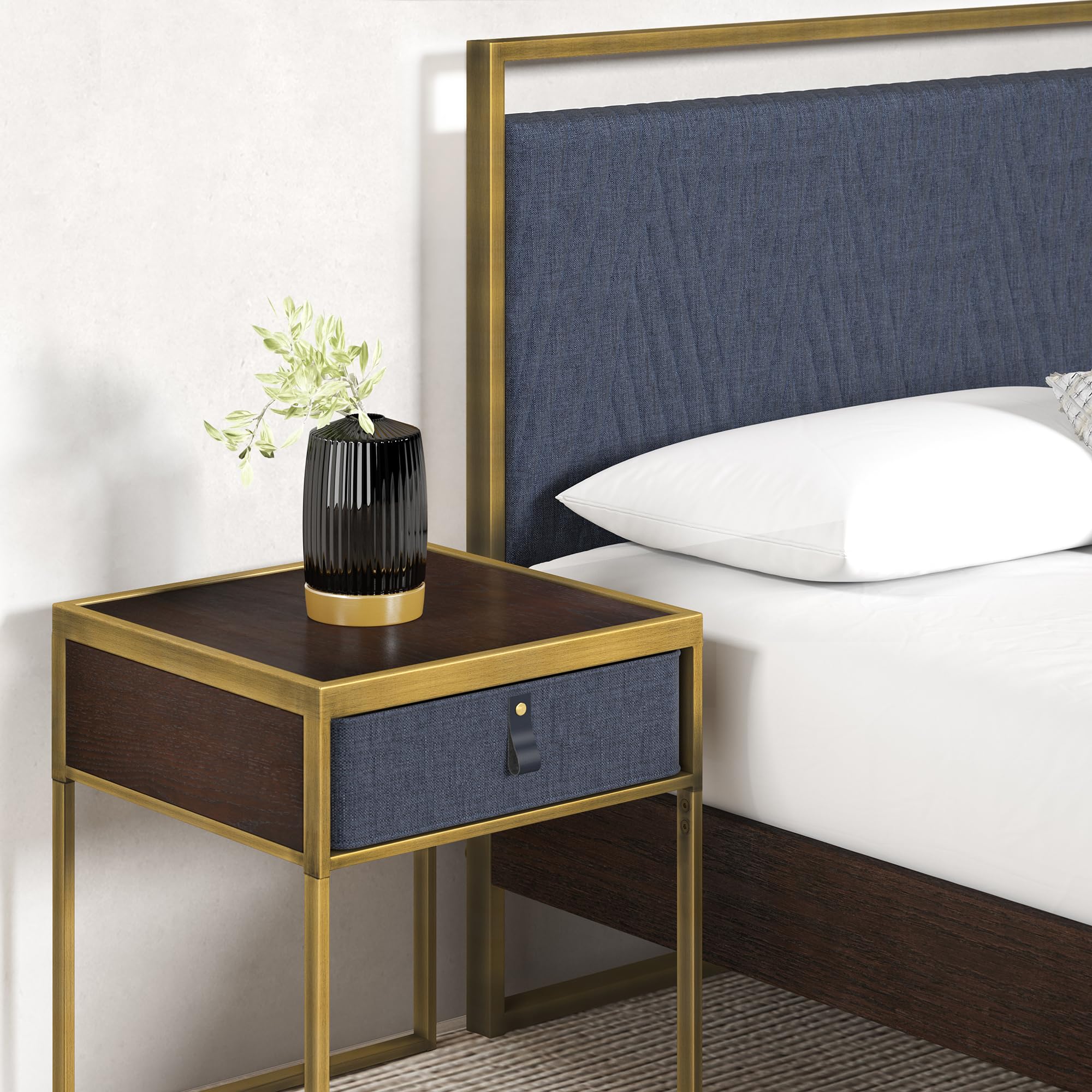 Zinus Ilsang Nightstand – Navy Blue and Gold Metal Side Table