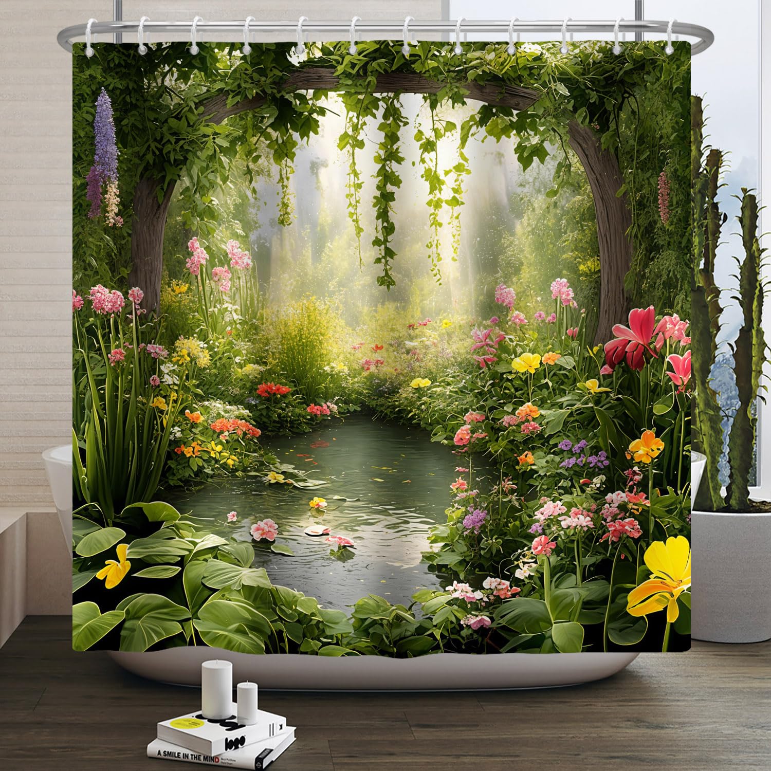 Forest Lotus Shower Curtain | Waterproof Polyester – 165x180cm