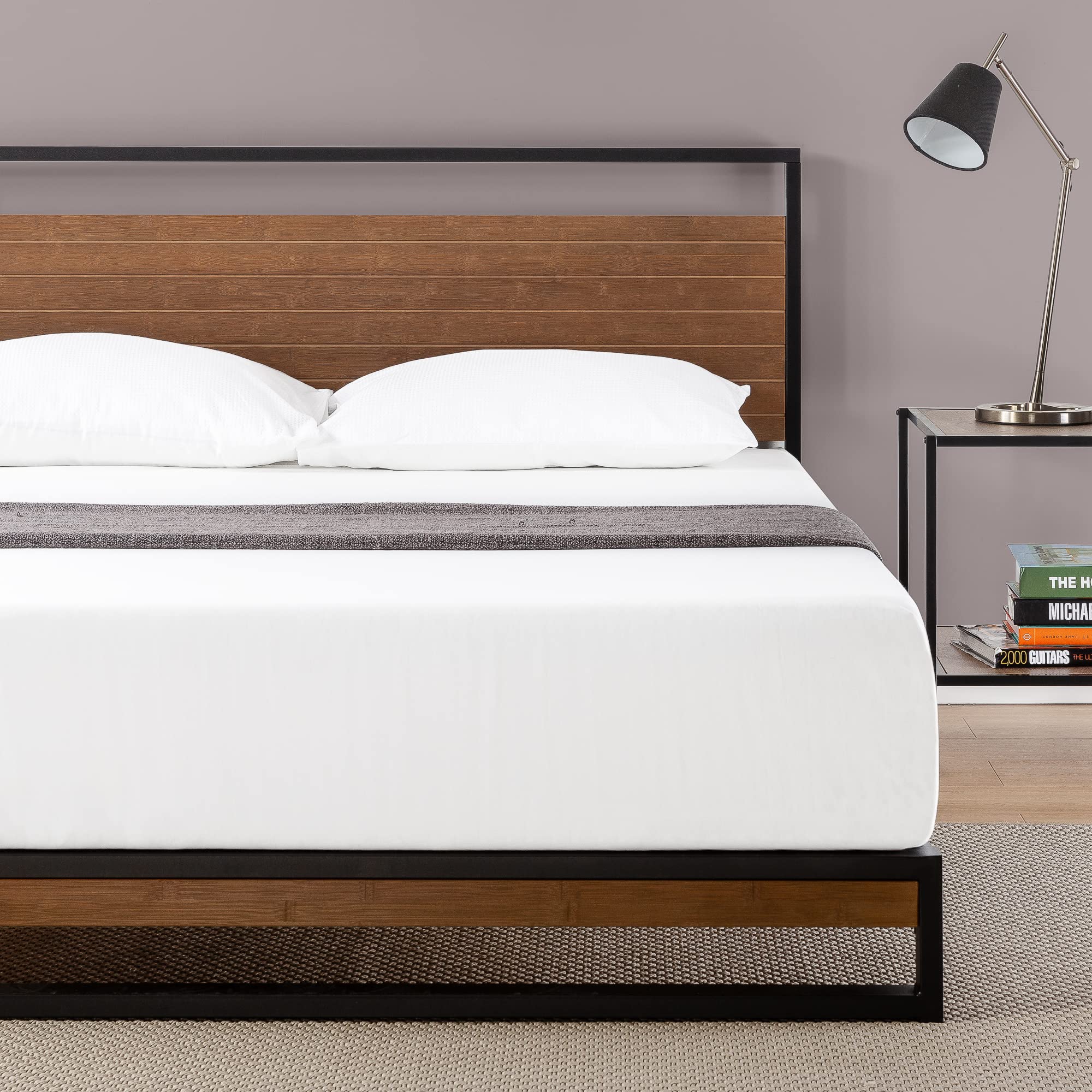 Zinus Suzanne Metal and Bamboo Bed Frame | Double 135x190 cm | Black