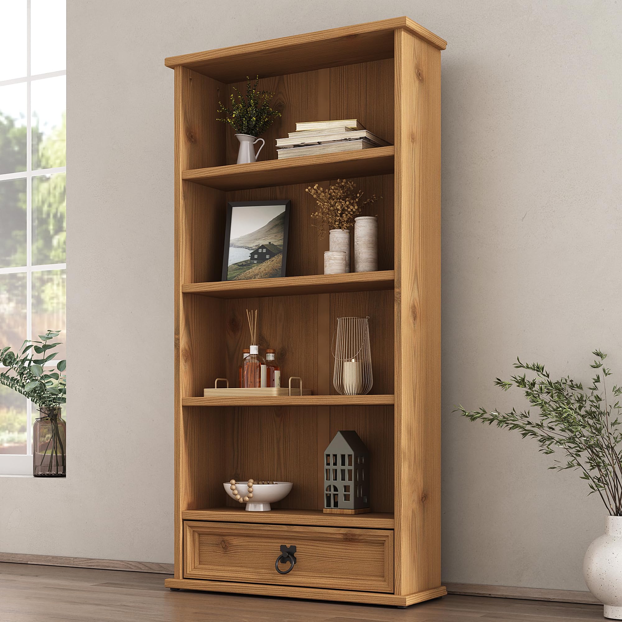 Corona Mexican Solid Pine DVD Rack | 1 Drawer Rustic Storage Bookcase