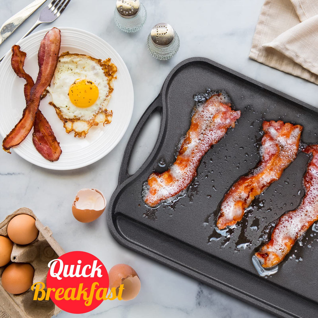 Overmont Pre-Seasoned Cast Iron Reversible Griddle Grill Pan, 20x9.2 Inch