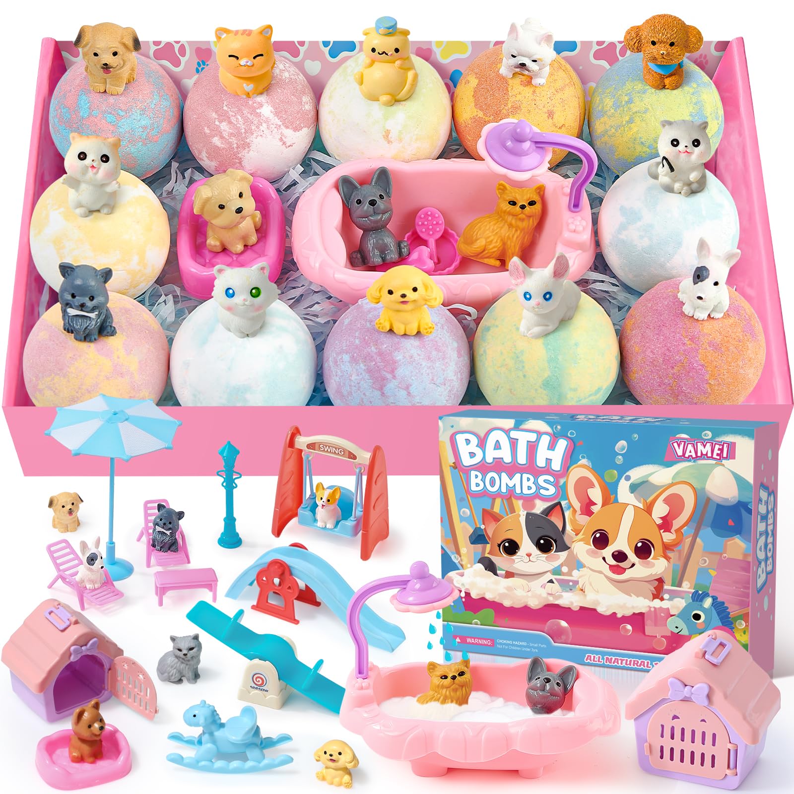 vamei Kids Bath Bombs Gift Set – 12pcs with Surprise Pet Toys Inside