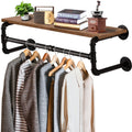Industrial Pipe Clothes Rack with Wood Shelf – 70cm Wall Mount