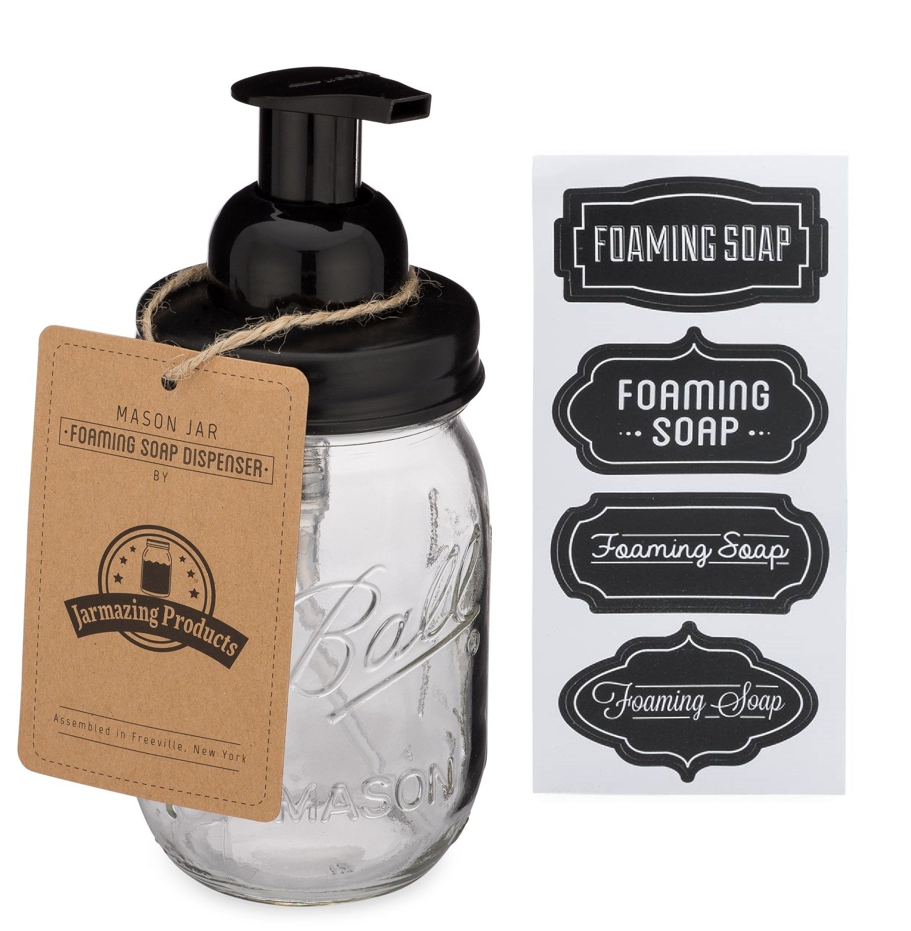 Jarmazing Black Mason Jar Foaming Soap Dispenser | 16oz Ball Jar