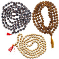 NAISHA Pack of 3: Rudraksha, Tulsi & Kamal Gatta Japa Mala Set