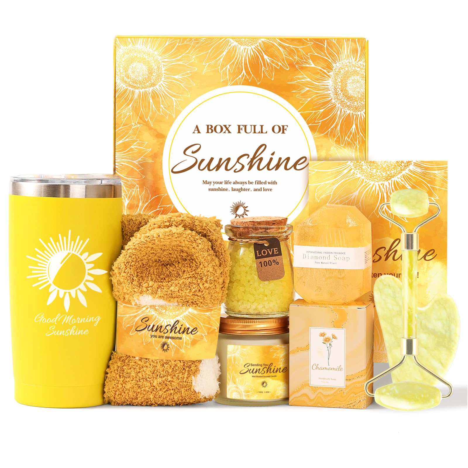 Jolof Store Sunflower Self Care Gift Basket – 8 Pcs Pamper Hamper for Women
