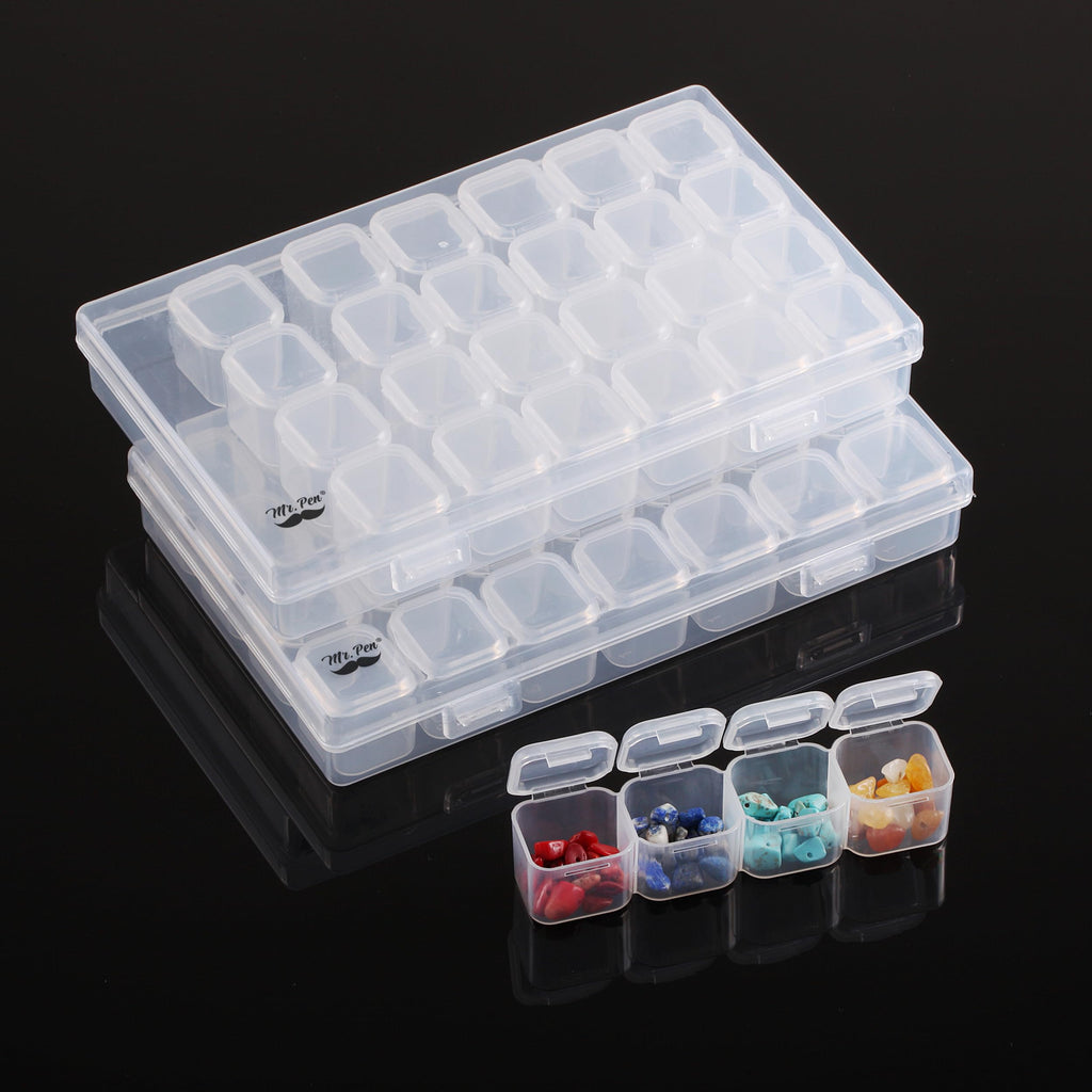 Mr. Pen- Diamond Painting Bead Storage Containers, 28 Grids, 2 Pack, Includes 160pcs Label Stickers, Diamond Art Bead BoxOrganizer