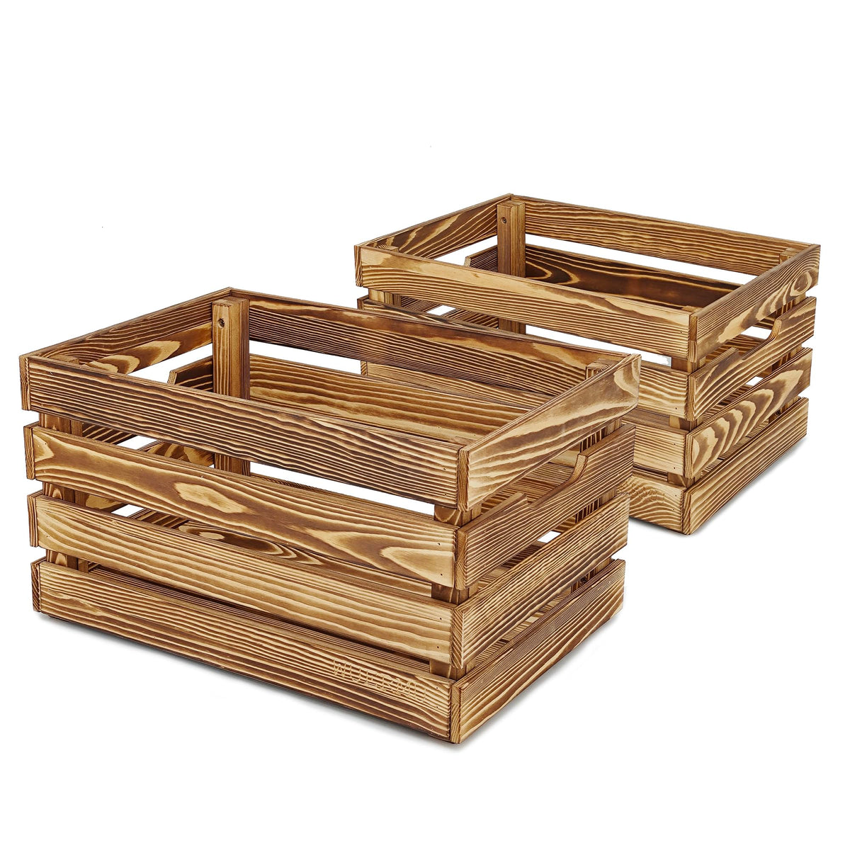 WUERMU Flame-Treated Wooden Crates Set Pack of 2 – Fruit Box, Wine Crate, Milk Crate, Toy Storage, Camping Decor & Utility Chest - image 1
