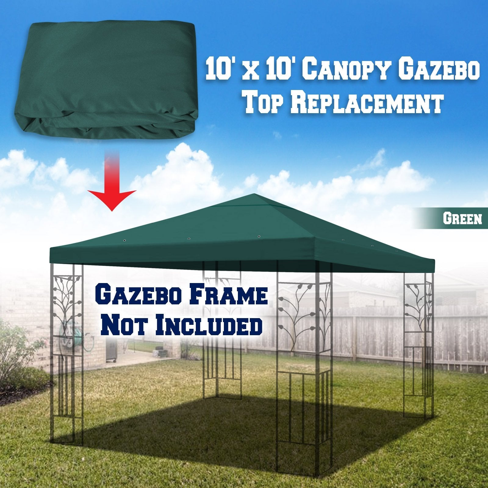 Jolof Store 10x10 Replacement Gazebo Canopy Top - Green Polyester
