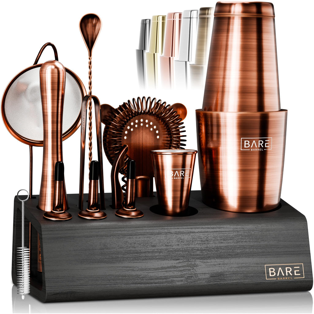 Bare Barrel 14-Piece Cocktail Making Kit with Bamboo Stand & Recipes