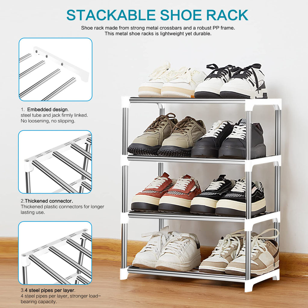 OLYREO White Small Shoe Rack 4 Tier Shoe Racks Storage for Hallway, Closet - image 3