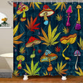 Trippy Mushroom & Marijuana Leaf Waterproof Shower Curtain