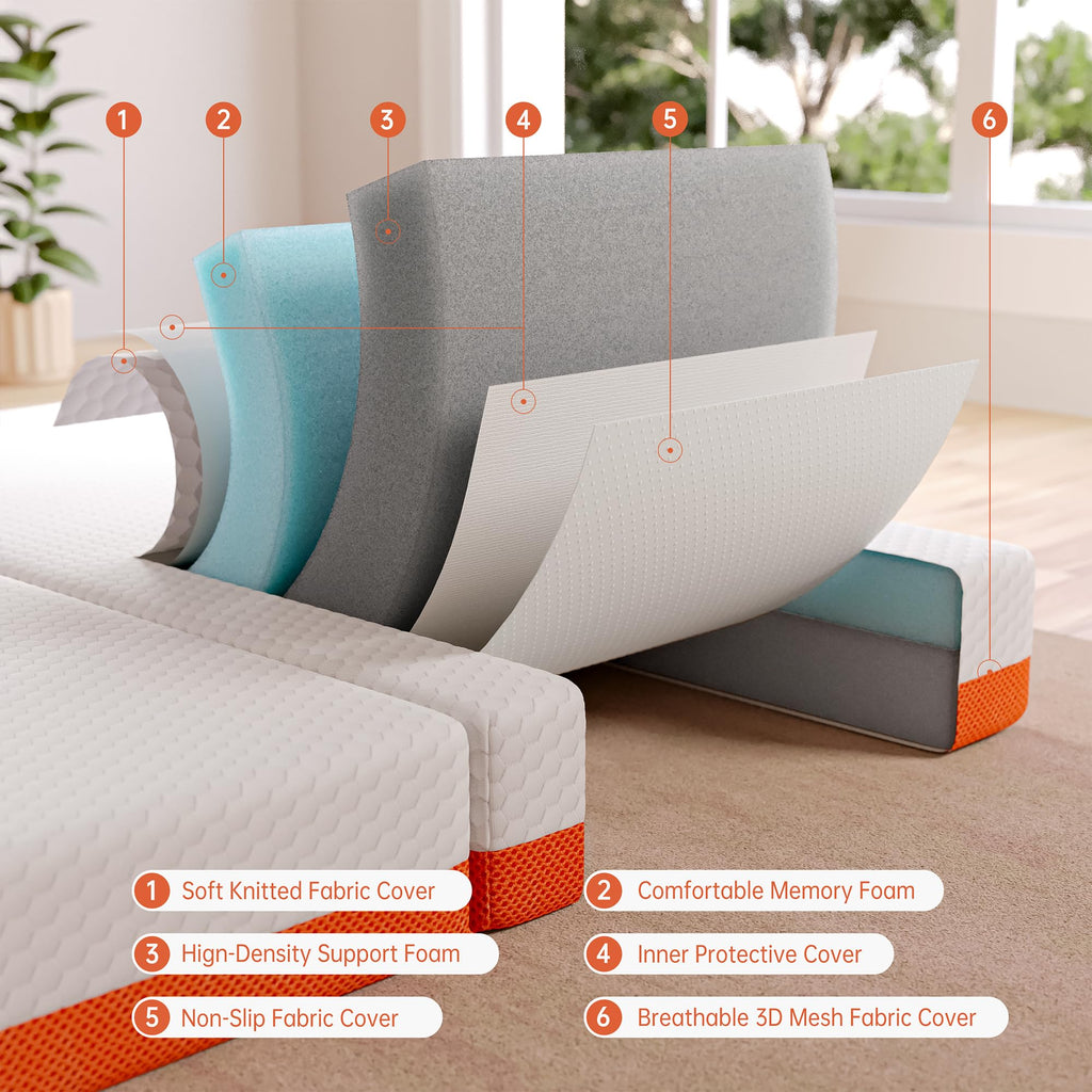 TeQsli Folding Mattress, 10cm Double Foldable Mattress, Memory Foam with Removable Washable Cover, for Guest Sofa Bed, Camping, Travel 135x190x10cm