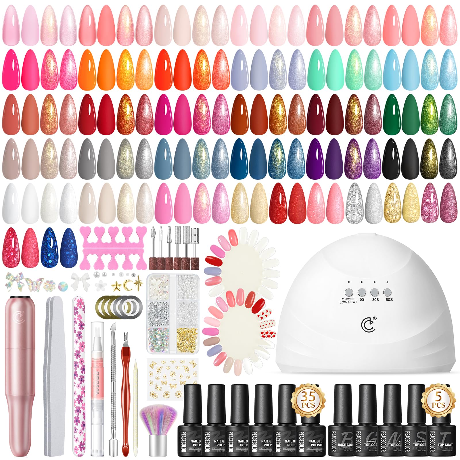 PEACECOLOR 58PCS Gel Nail Polish Kit with UV Lamp and Electric Drill