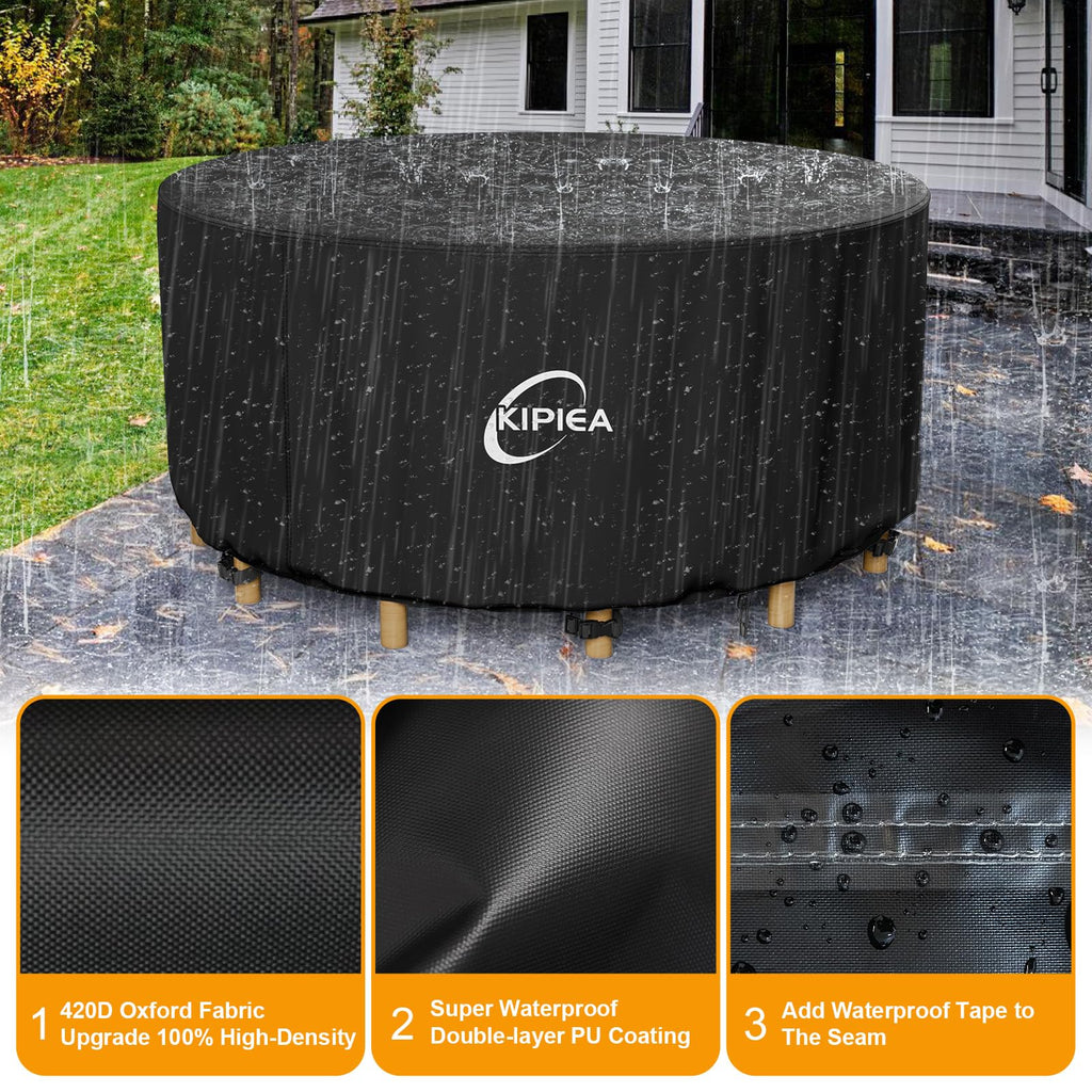 Kipiea Round Garden Furniture Cover | Heavy Duty 420D Oxford Fabric