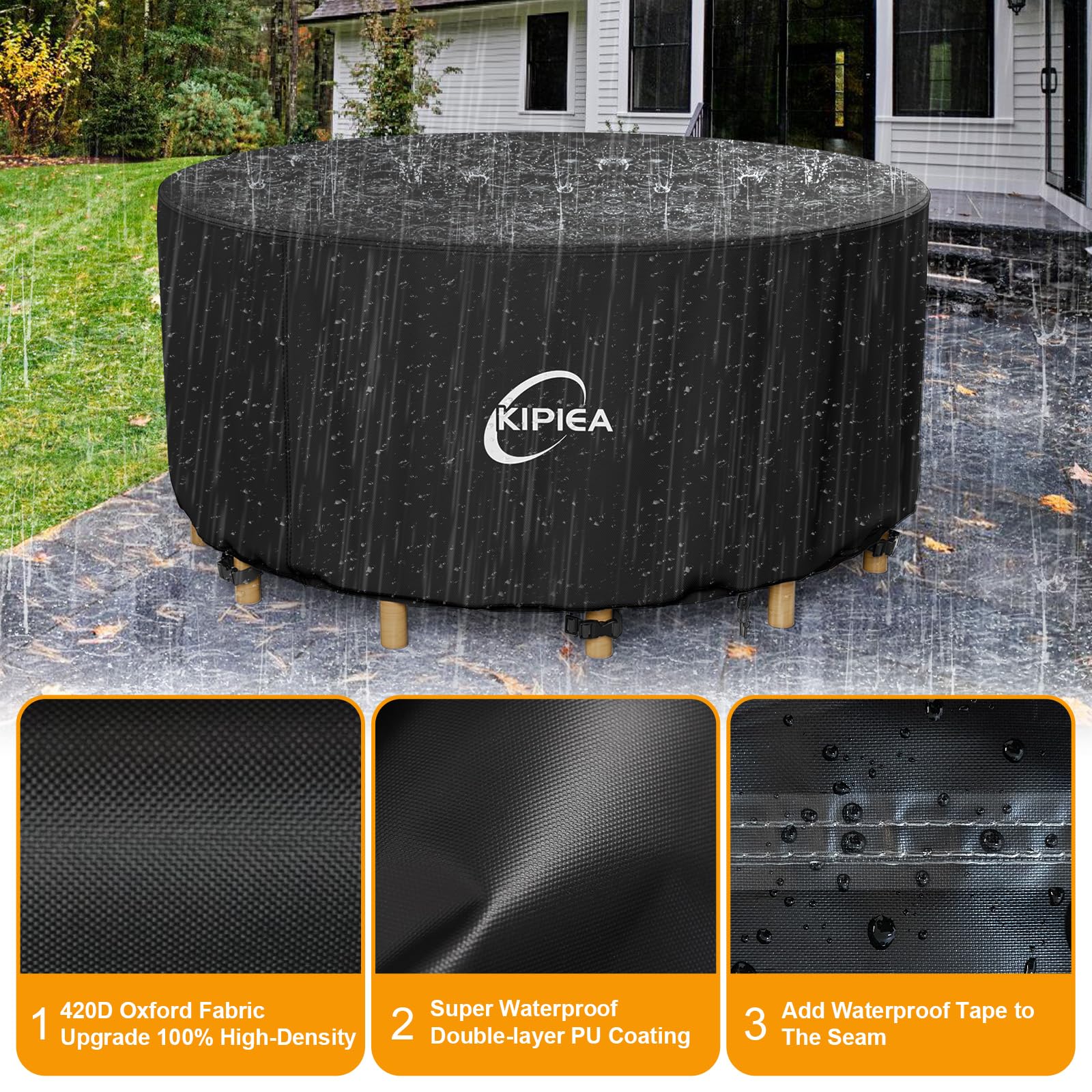 Kipiea Round Garden Furniture Cover | Heavy Duty 420D Oxford Fabric