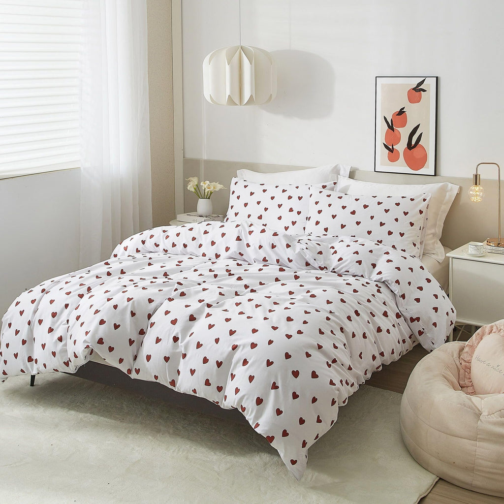Jolof Store Red Heart King Duvet Cover Set | 100% Cotton 3pc Bedding