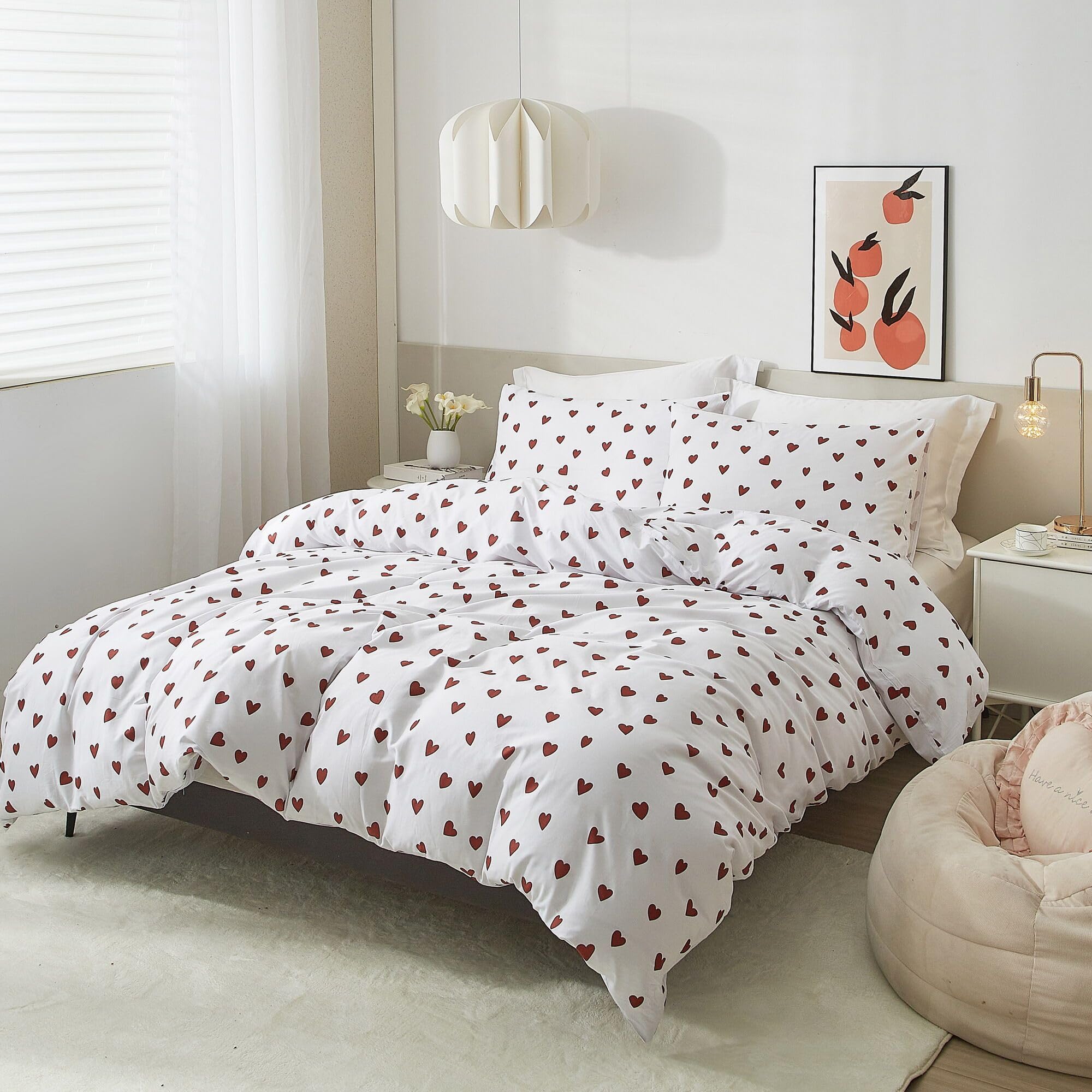 Jolof Store Red Heart King Duvet Cover Set | 100% Cotton 3pc Bedding