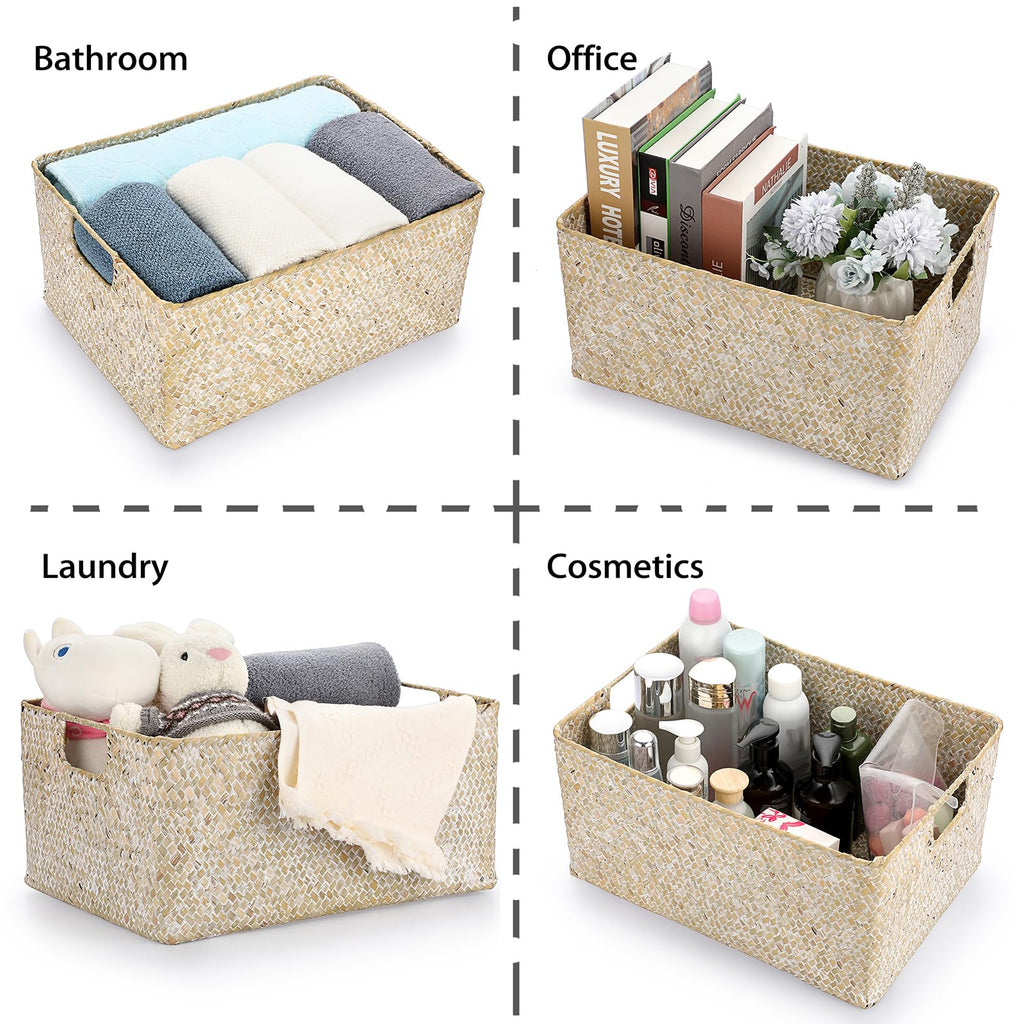 IGNPION Seagrass Storage Basket Woven Seagrass Desktop Rectangular Bathroom Storage Organiser Box - image 5