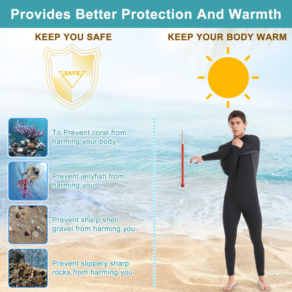 Men's 3mm Neoprene Full Wetsuit for Diving and Surfing