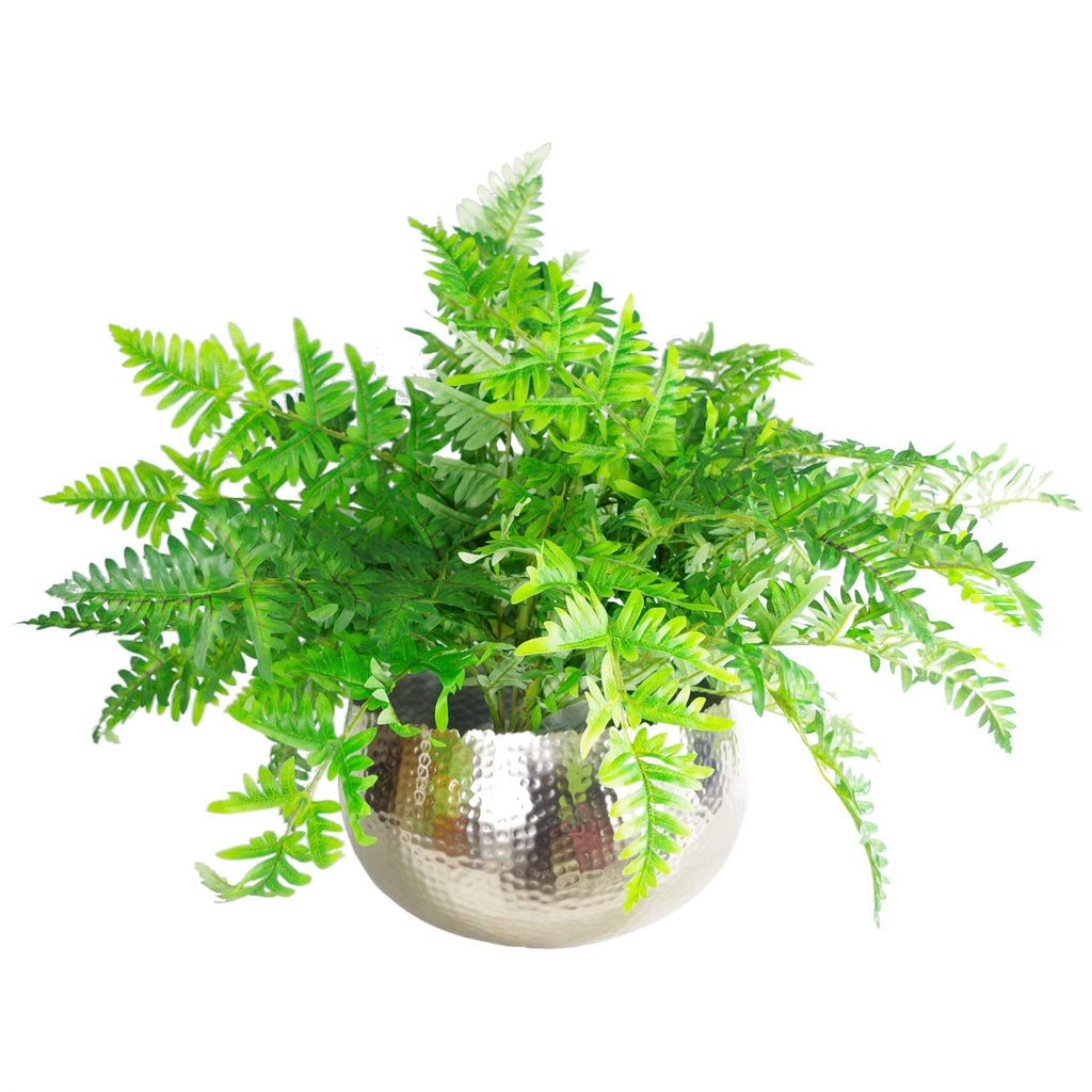 Leaf Large Hammered Silver Metal Planter with Curvy Edge – 32cm