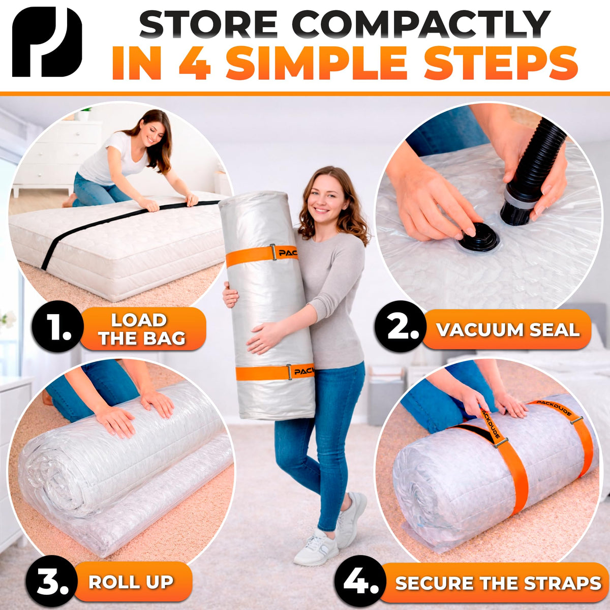 PACKDUDE Mattress Vacuum Bag for Double & King Size up to 200×160cm 79”×63” Bag Size: 240×200cm / 94.5”×78.7”