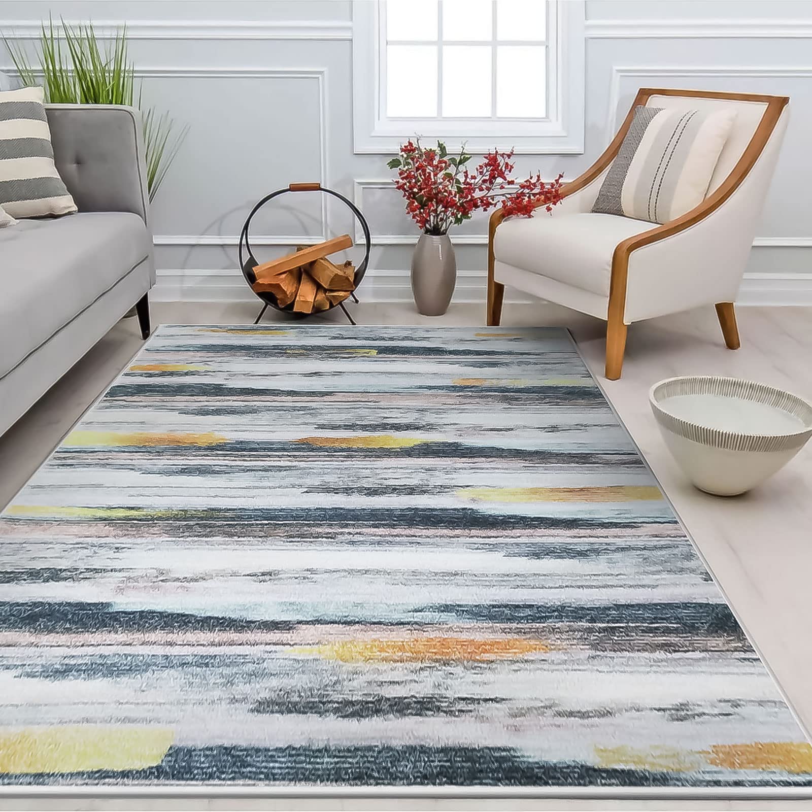 Tinyboy-hbq Modern Striped Area Rug – Soft Non-Slip Boho Carpet