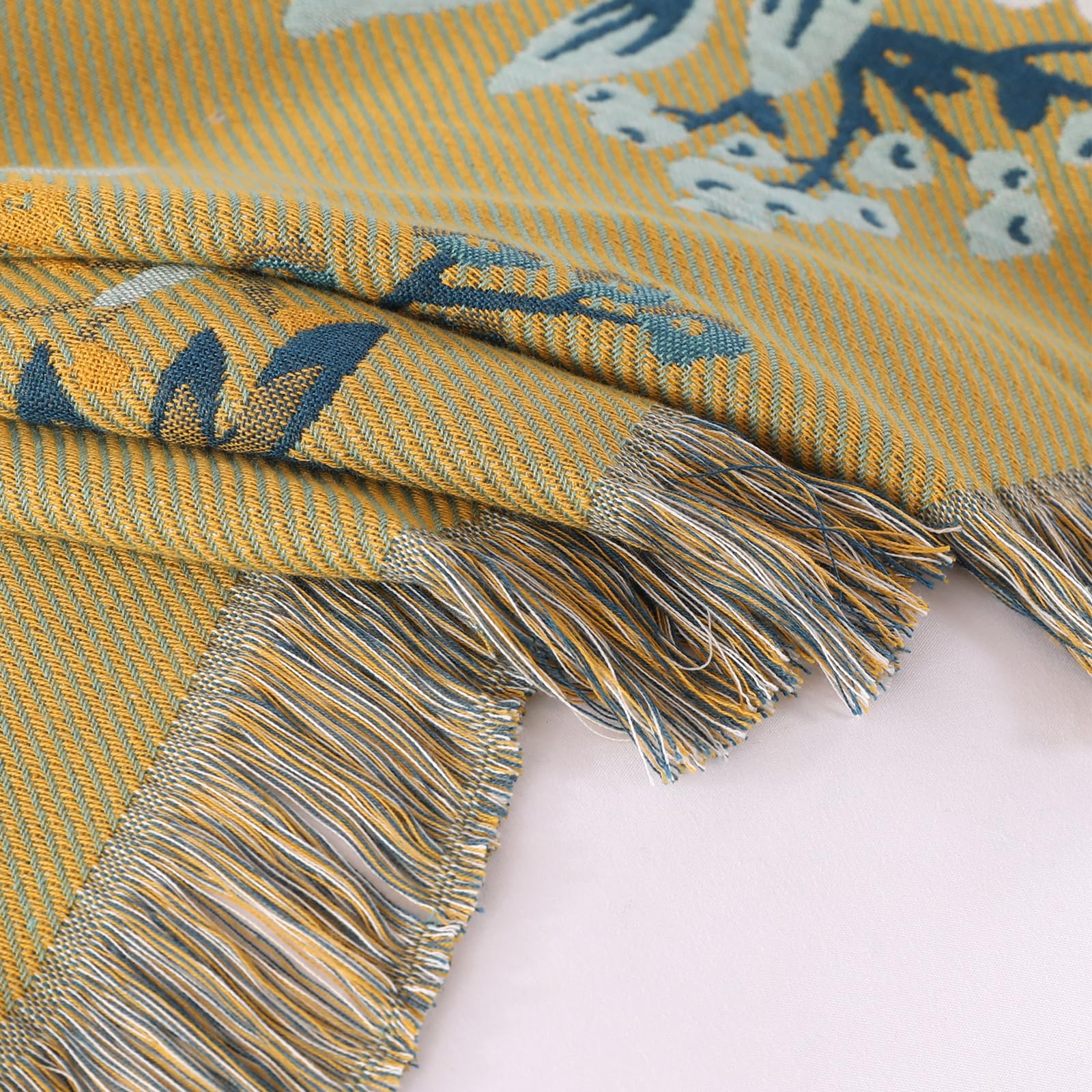 DECMAY Boho 100% Cotton Throw Blanket – Reversible Tasseled Sofa Cover