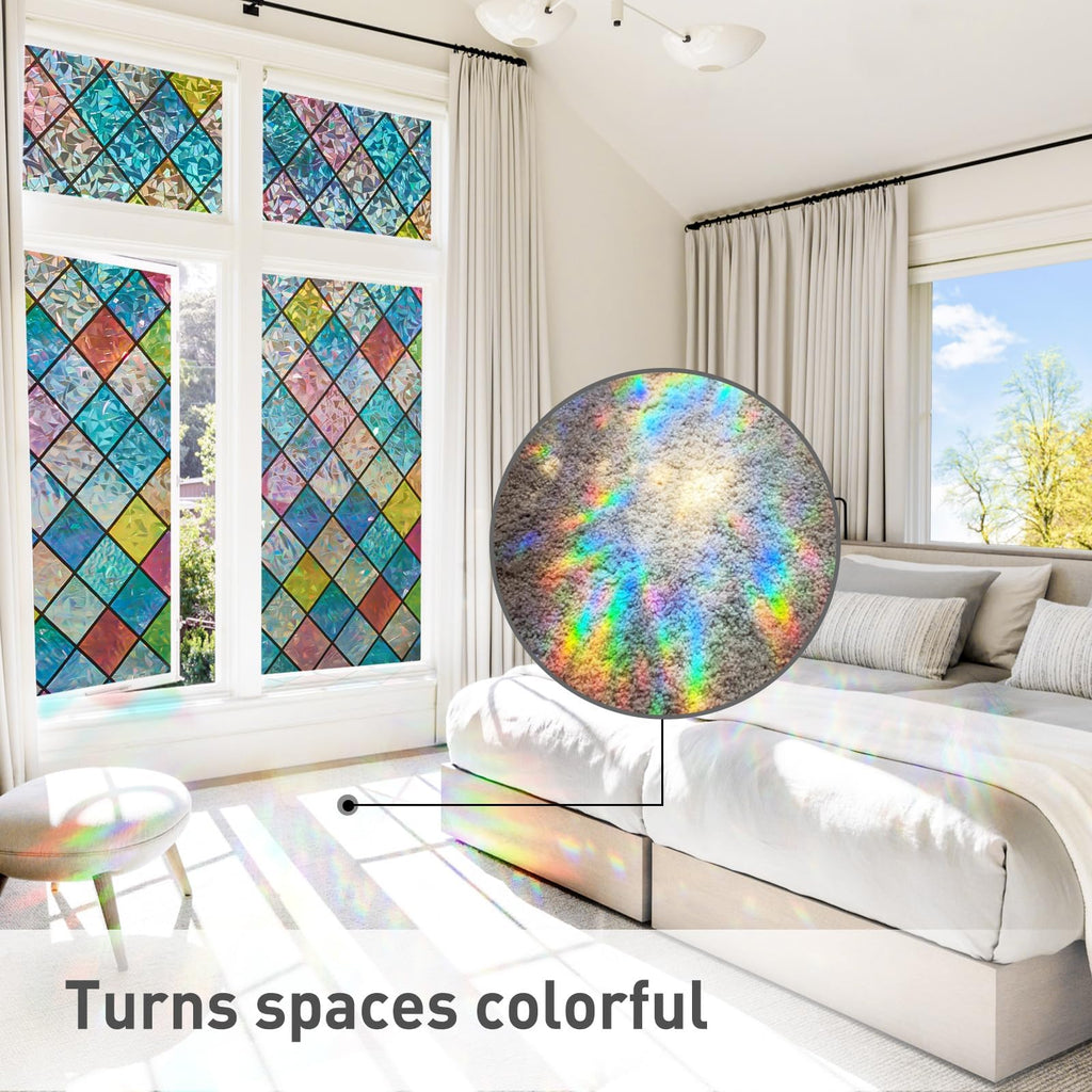 Lifetree 3D Rainbow Stained Glass Window Film | Crescent Privacy Vinyl