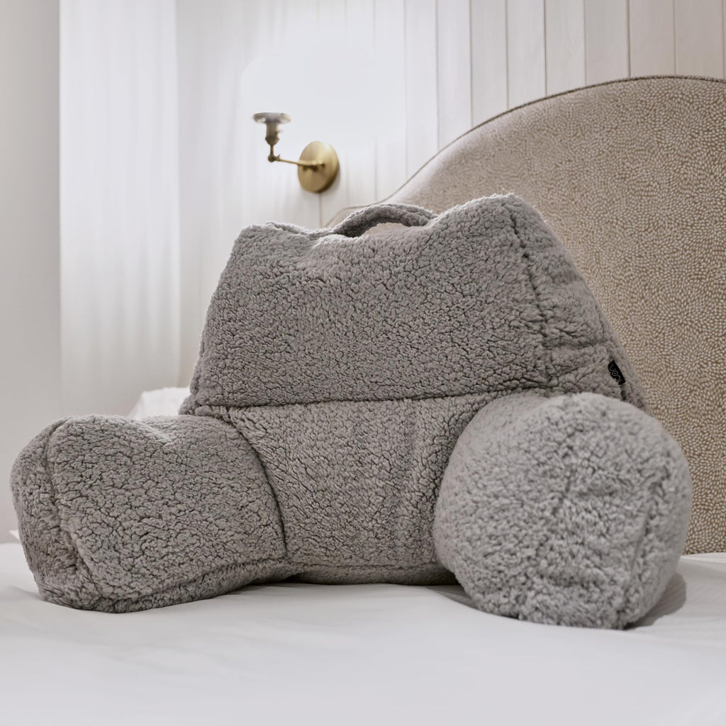 icon Teddy Bear Fluffy Fleece Cuddle Cushion – Grey Back Support Reading Pillow