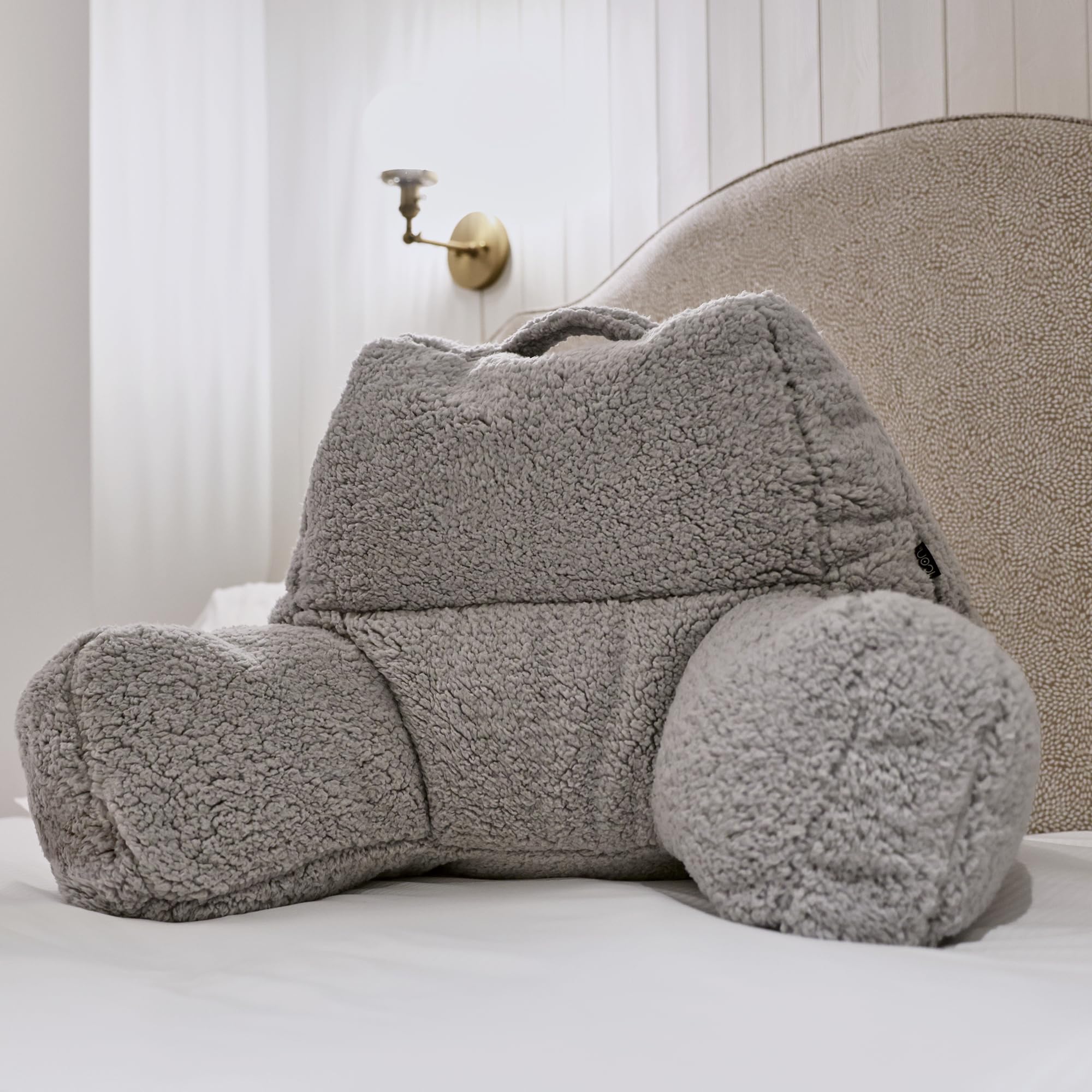 icon Teddy Bear Fluffy Fleece Cuddle Cushion – Grey Back Support Reading Pillow