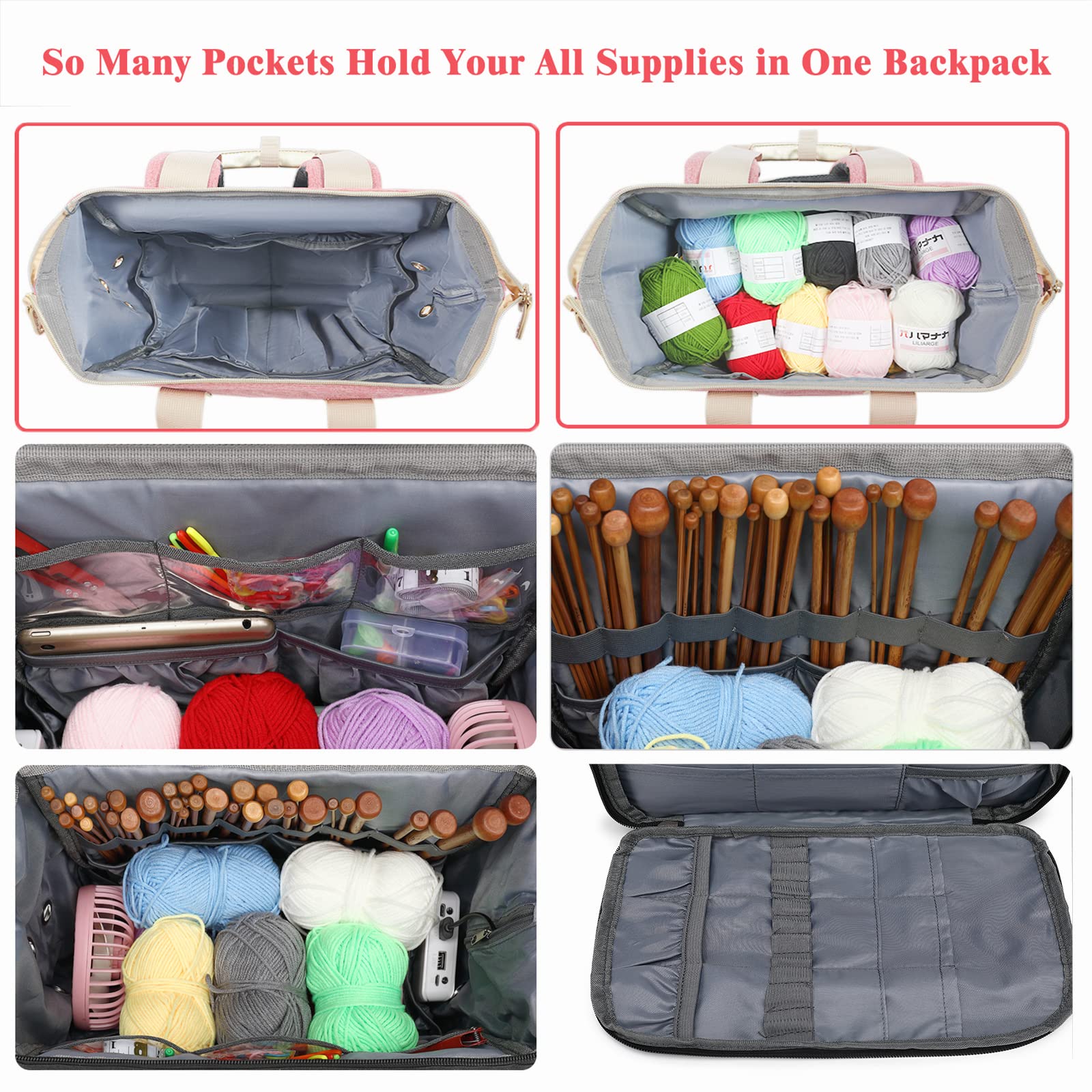 Jolof Store Knitting Bag Backpack | Large Yarn Storage Organizer with USB