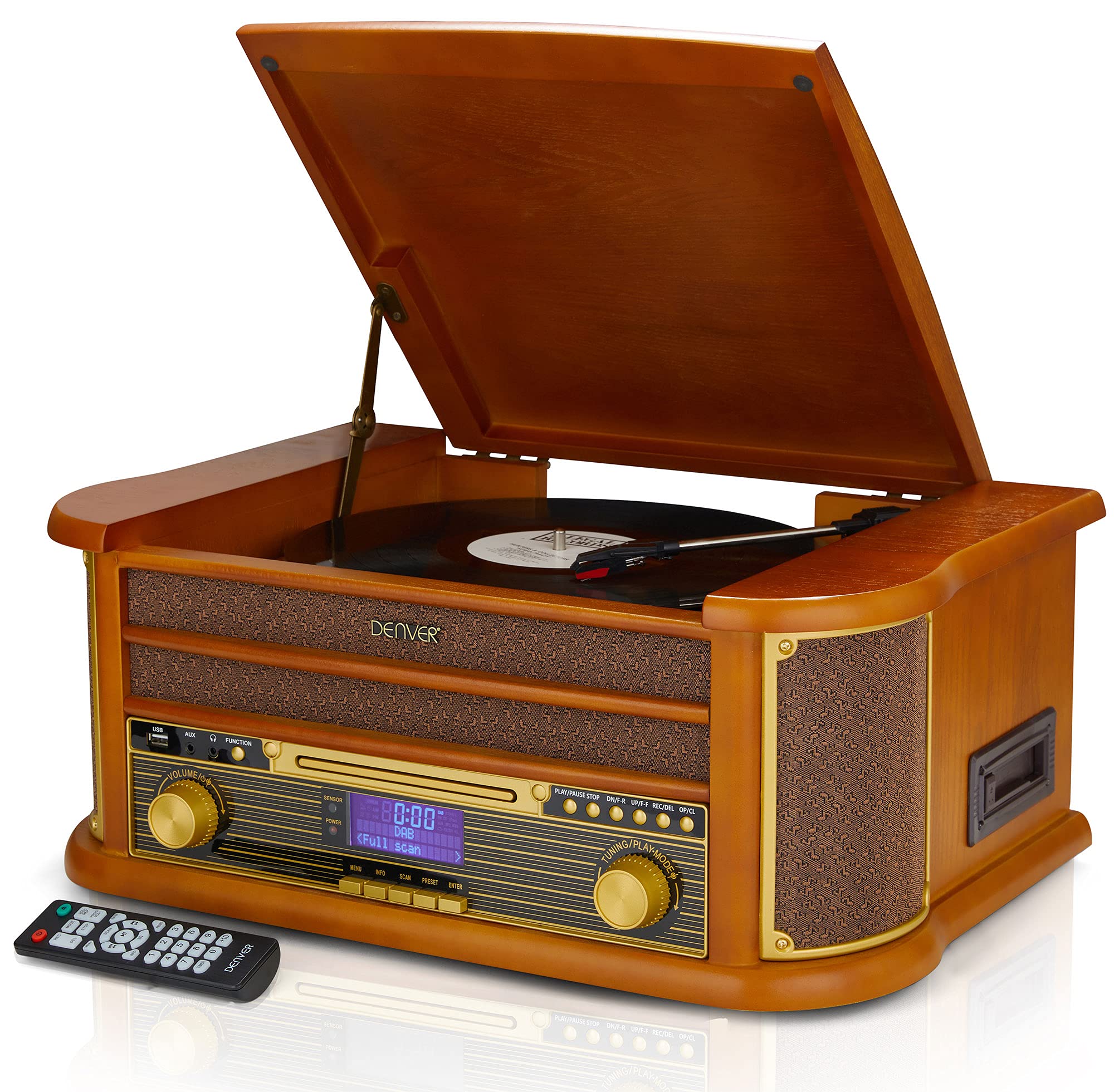 Denver MRD-51BT MK2 9-in-1 Retro Wooden DAB Radio & Record Player