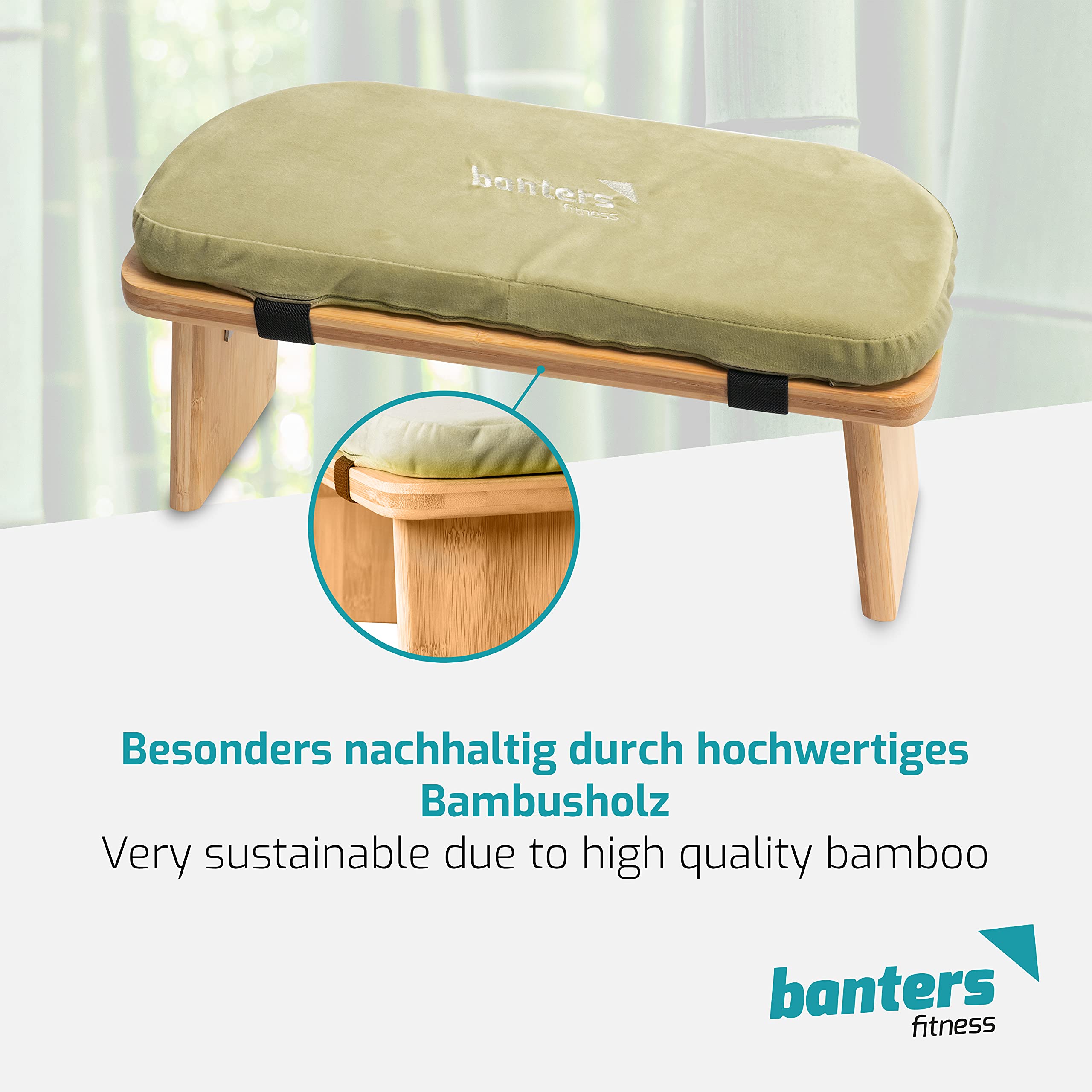 Banters Foldable Bamboo Meditation Bench – Kneeling Stool with Cushion