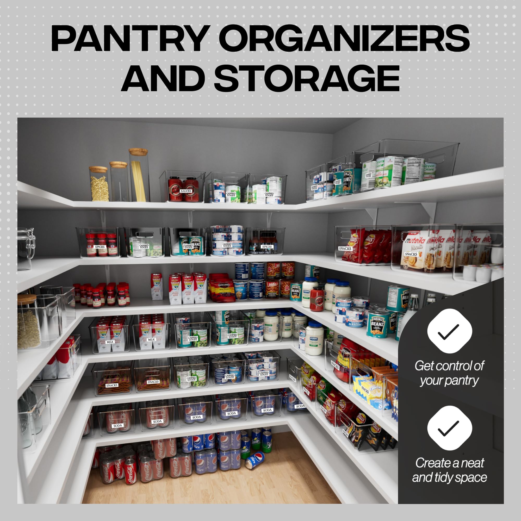 CLEARSPACE Clear Plastic Storage Bins for Pantry and Fridge | 8 Pack