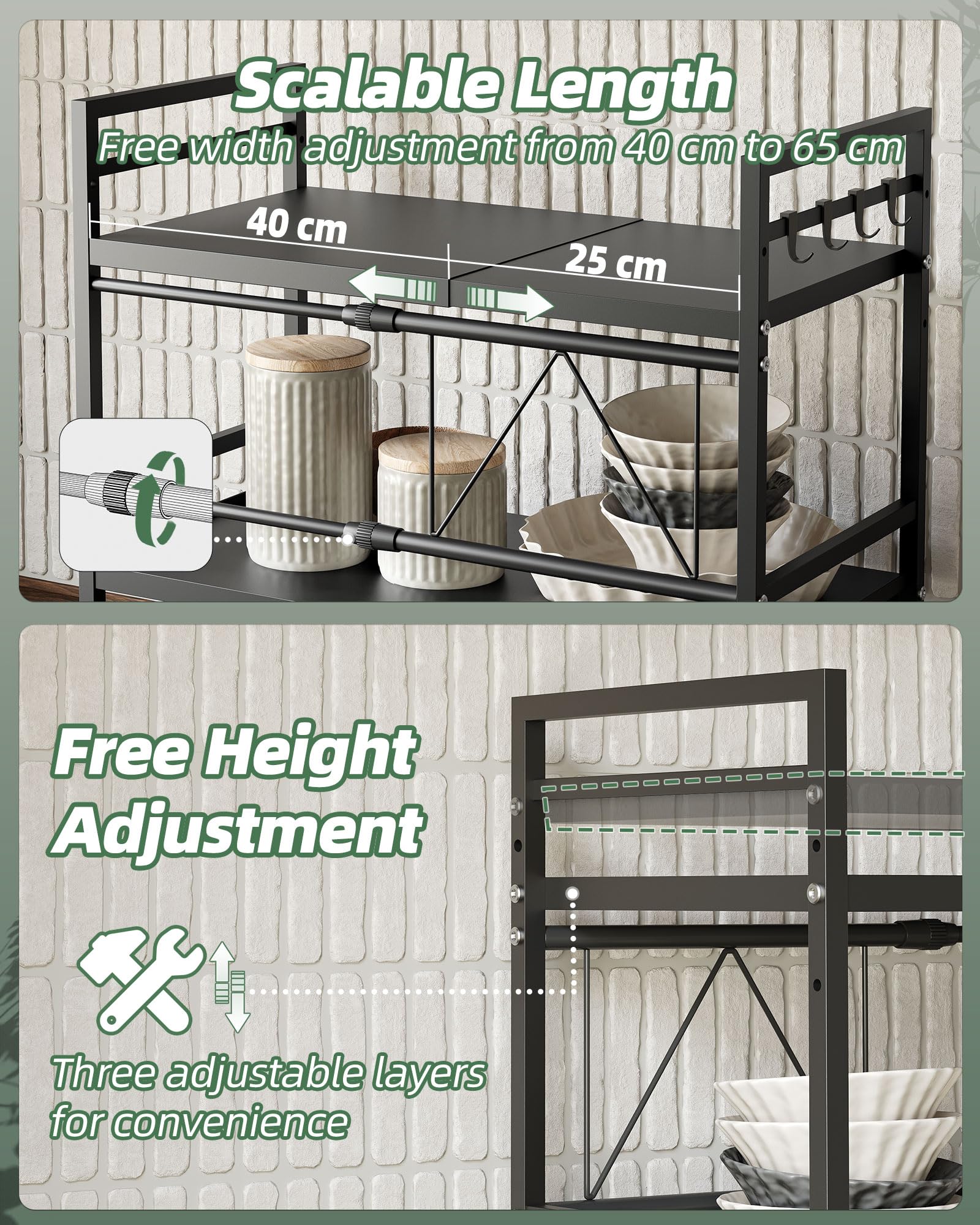 NETEL Expandable Microwave Oven Rack – 2-Tier Carbon Steel Kitchen Shelf