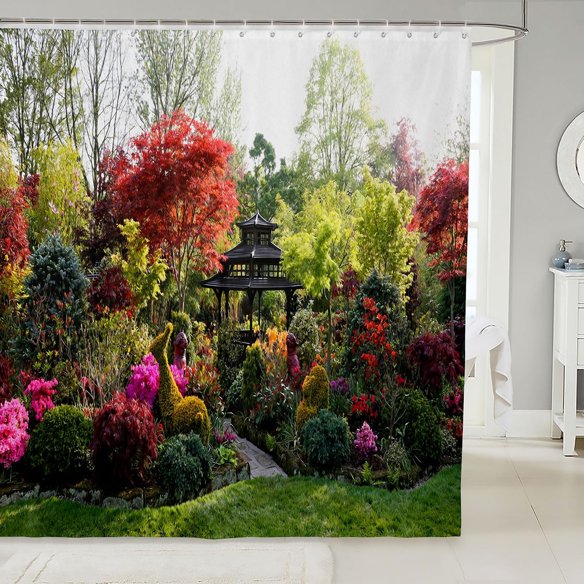 Loussiesd 3D Garden Nature Shower Curtain | Waterproof Polyester Fabric