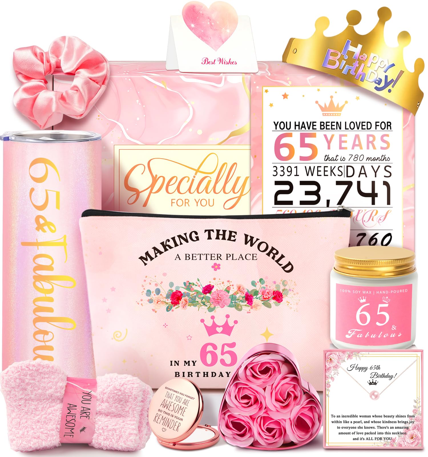 65th Birthday Gift Basket for Women | 12-Piece Luxury Gift Set