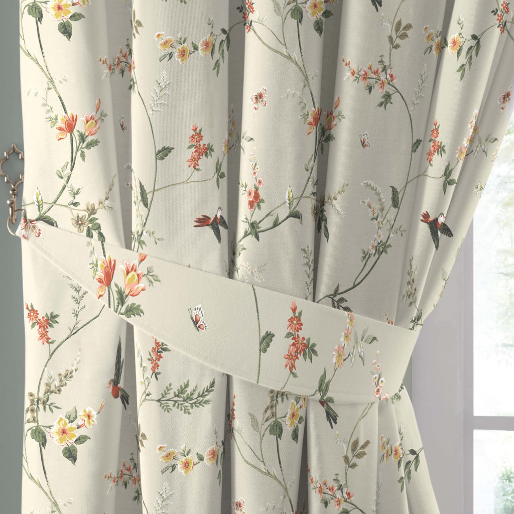 Dreams & Drapes Floral & Bird Cotton Pencil Pleat Curtains, 90x90in