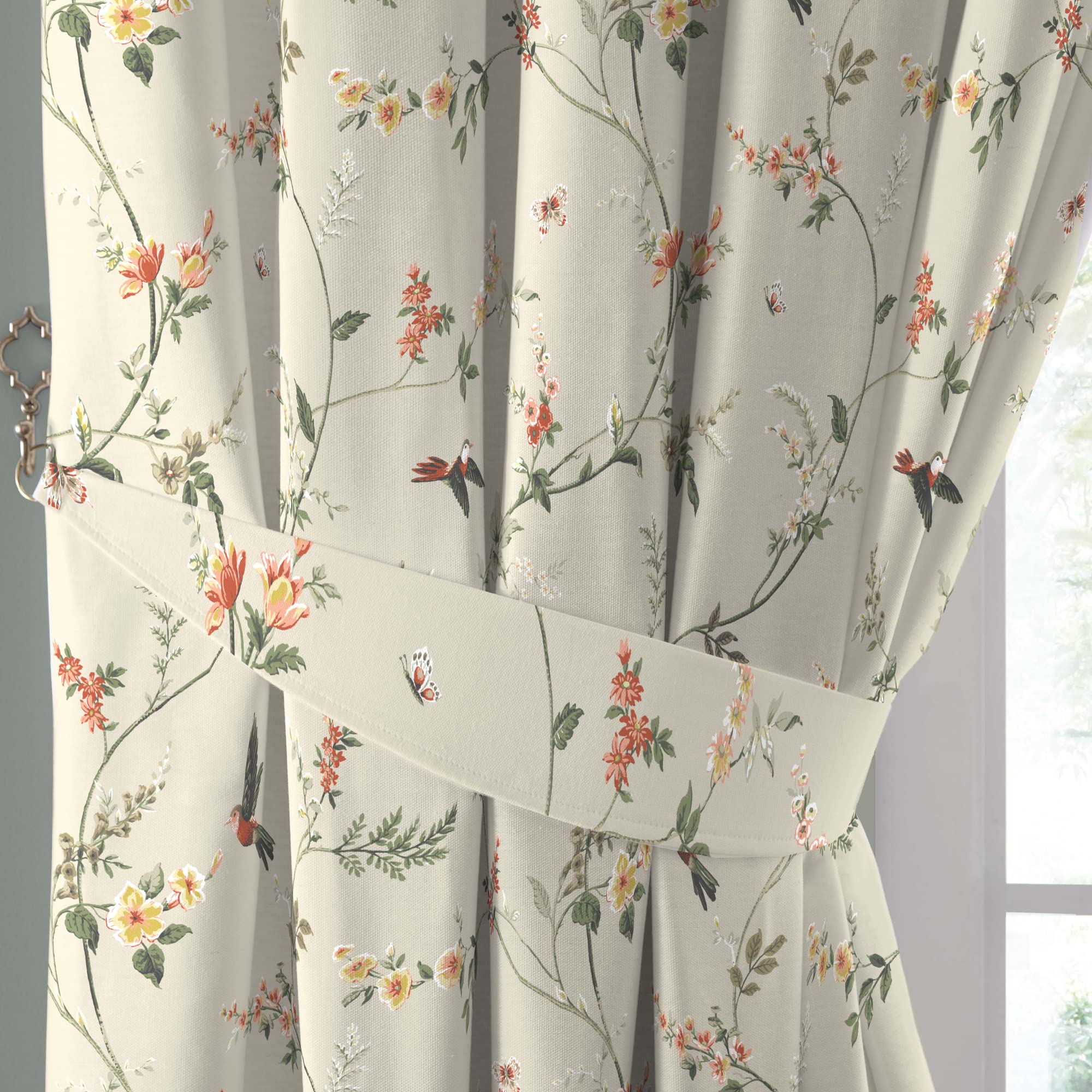 Dreams & Drapes Floral & Bird Cotton Pencil Pleat Curtains, 90x90in