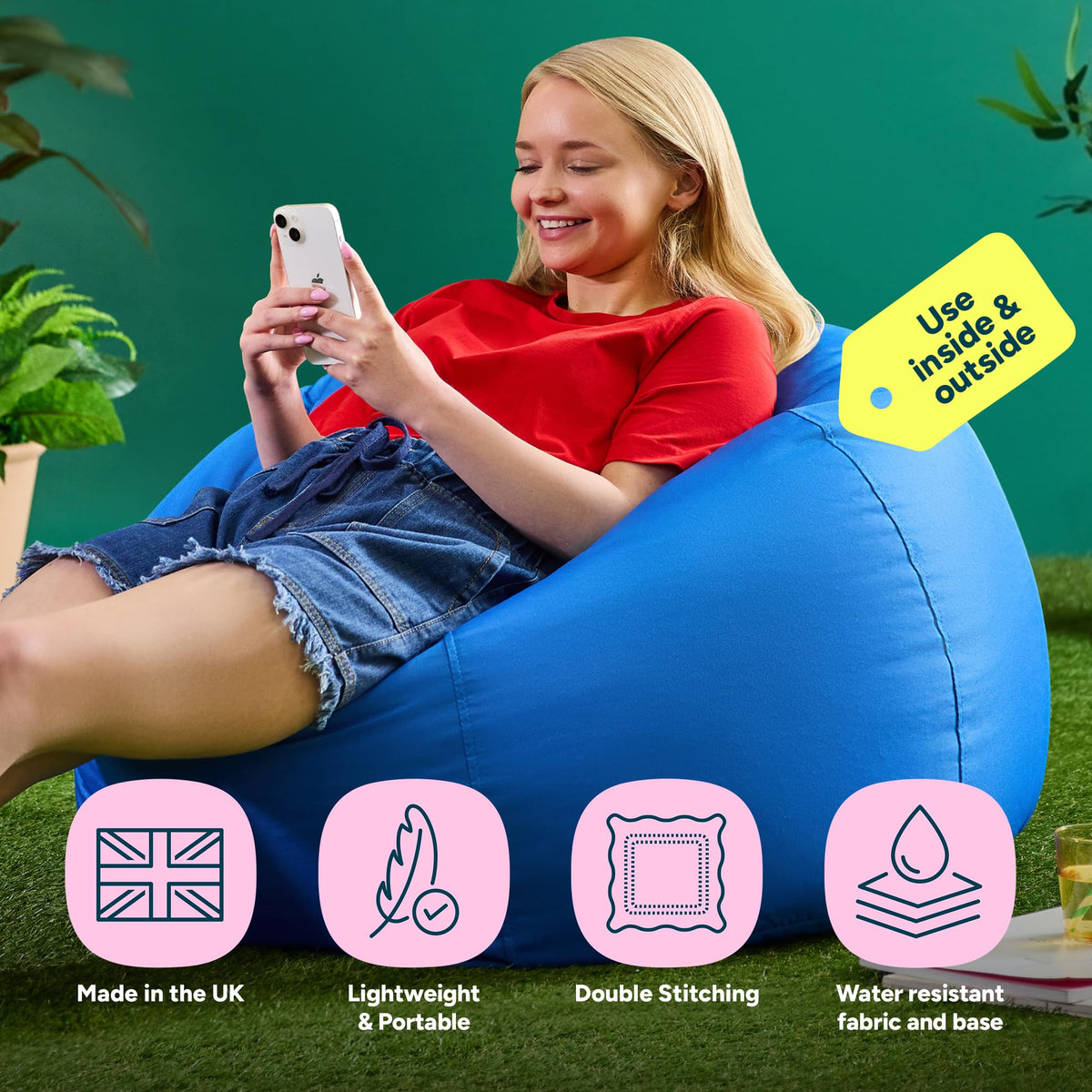 Bean Bag Bazaar Kingston Outdoor Bean Bag & Footstool with Filling, Blue - image 2