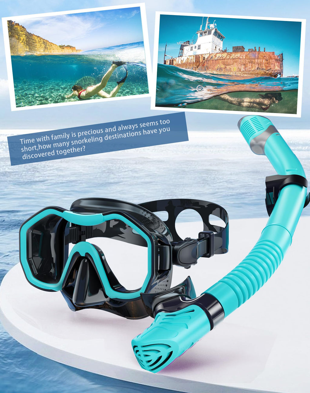 Lealinga 2-Pack Snorkel Set | Anti-Fog Panoramic Mask & Dry Top Snorkel