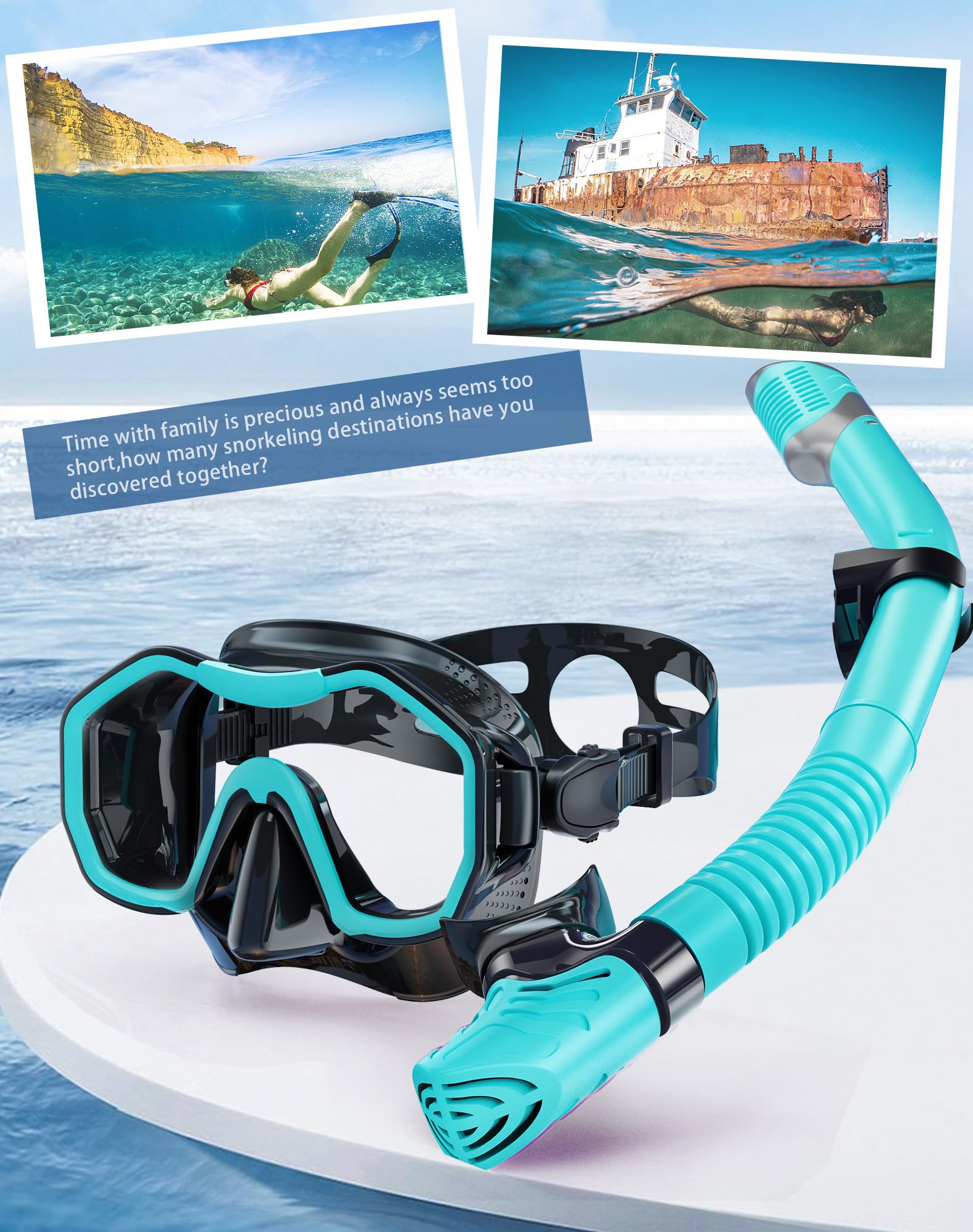Lealinga 2-Pack Snorkel Set | Anti-Fog Panoramic Mask & Dry Top Snorkel