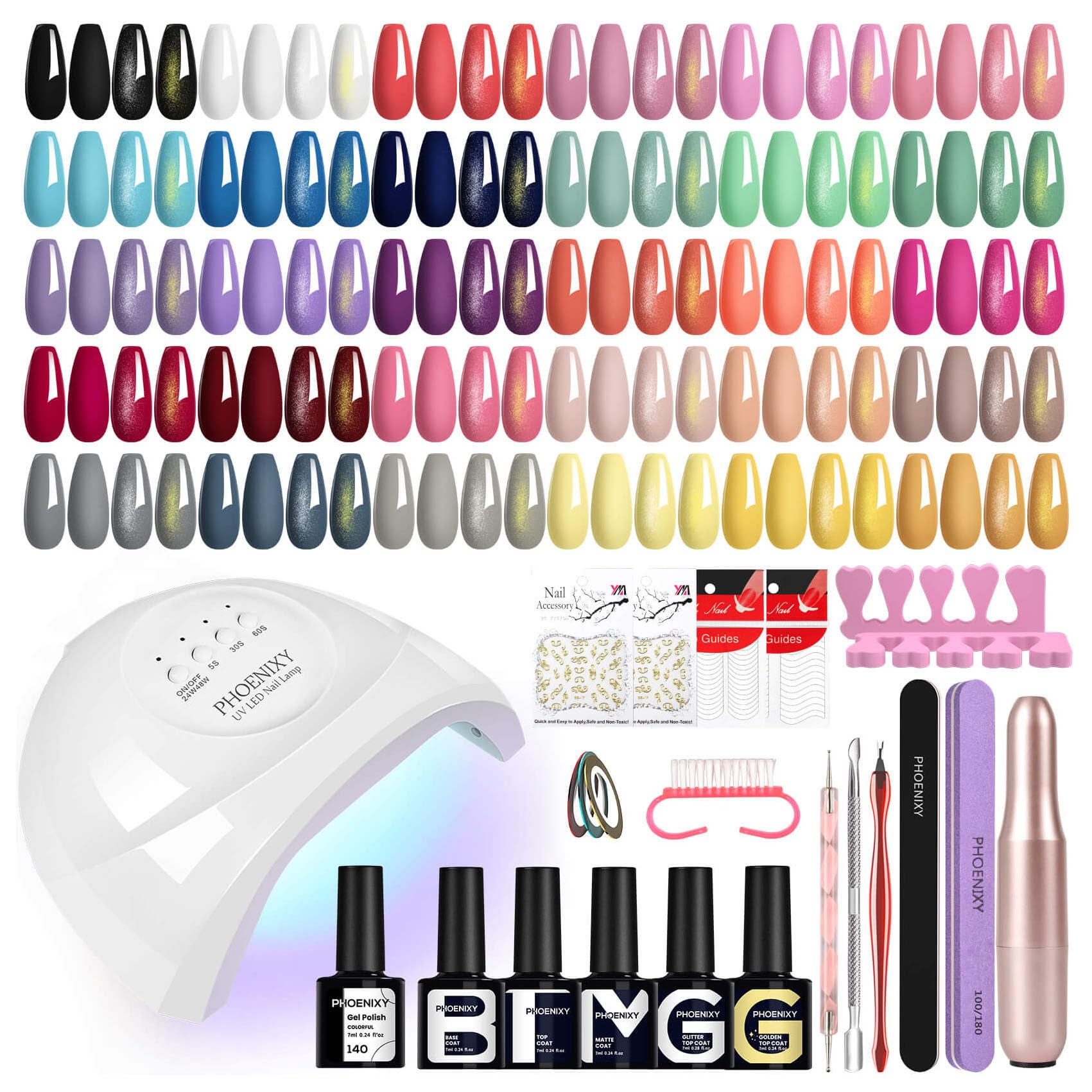 Phoenixy 51Pcs Gel Nail Polish Kit with 48W UV Lamp and Electric Drill